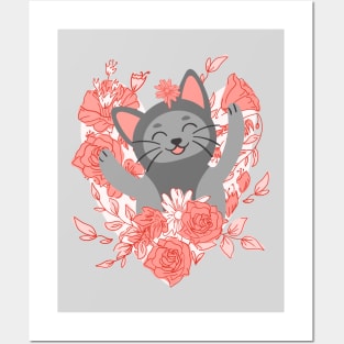 Happy Cat with Heart Posters and Art